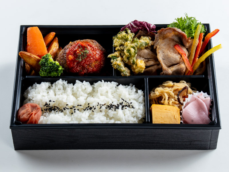 茨城豚の生姜焼きと常陸牛ハンバーグ弁当