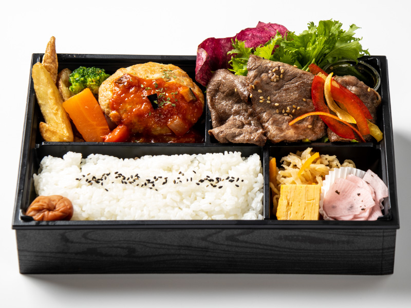 ローズポーク入りハンバーグと常陸牛焼肉弁当