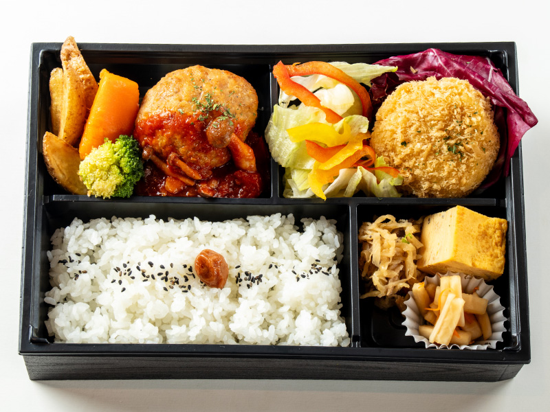 オリジナルハンバーグとカニクリームコロッケ弁当